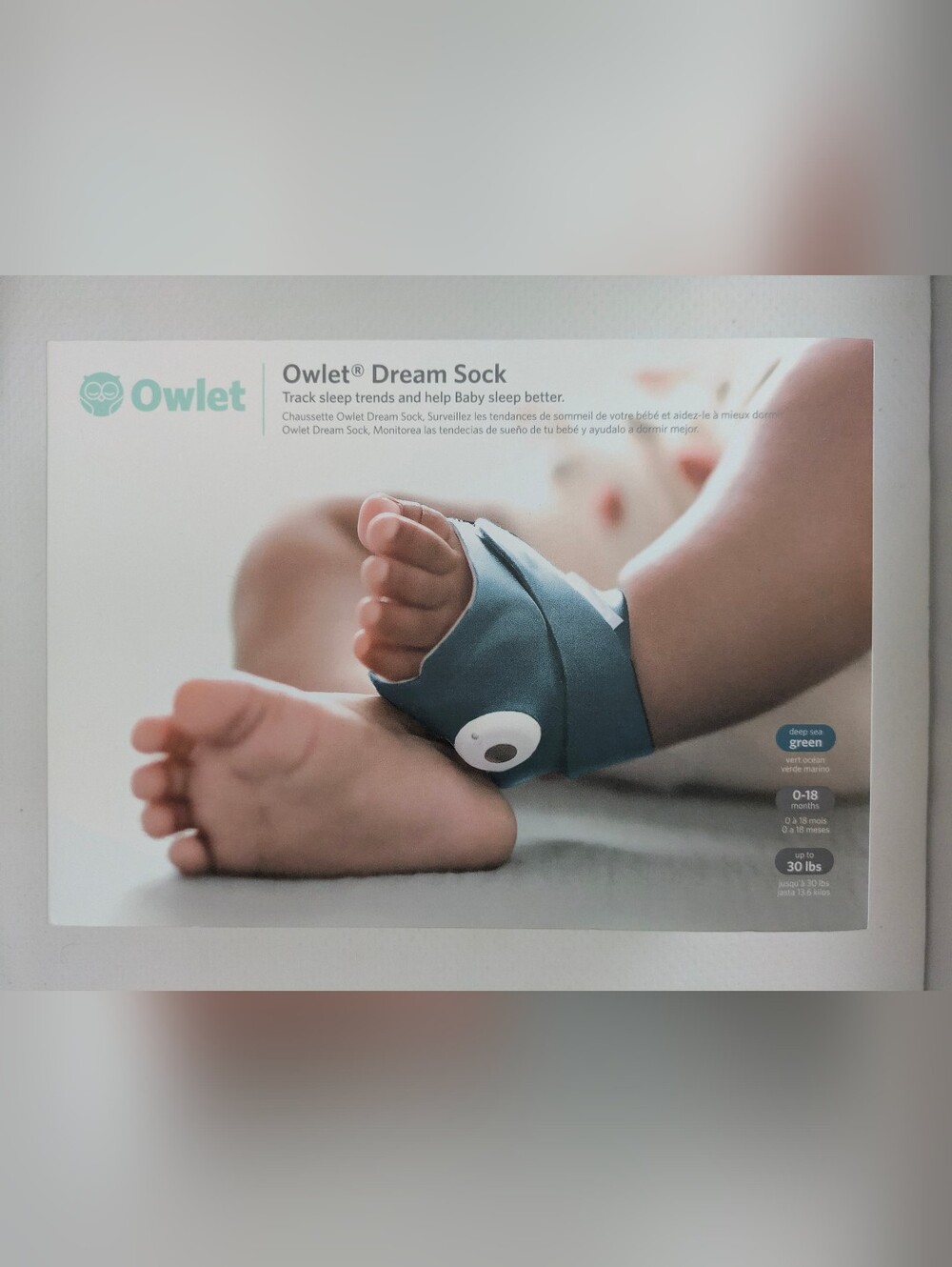 Owlet Dream Sock Deep Sea Green Baby Sleep Tracker And Charging Dock